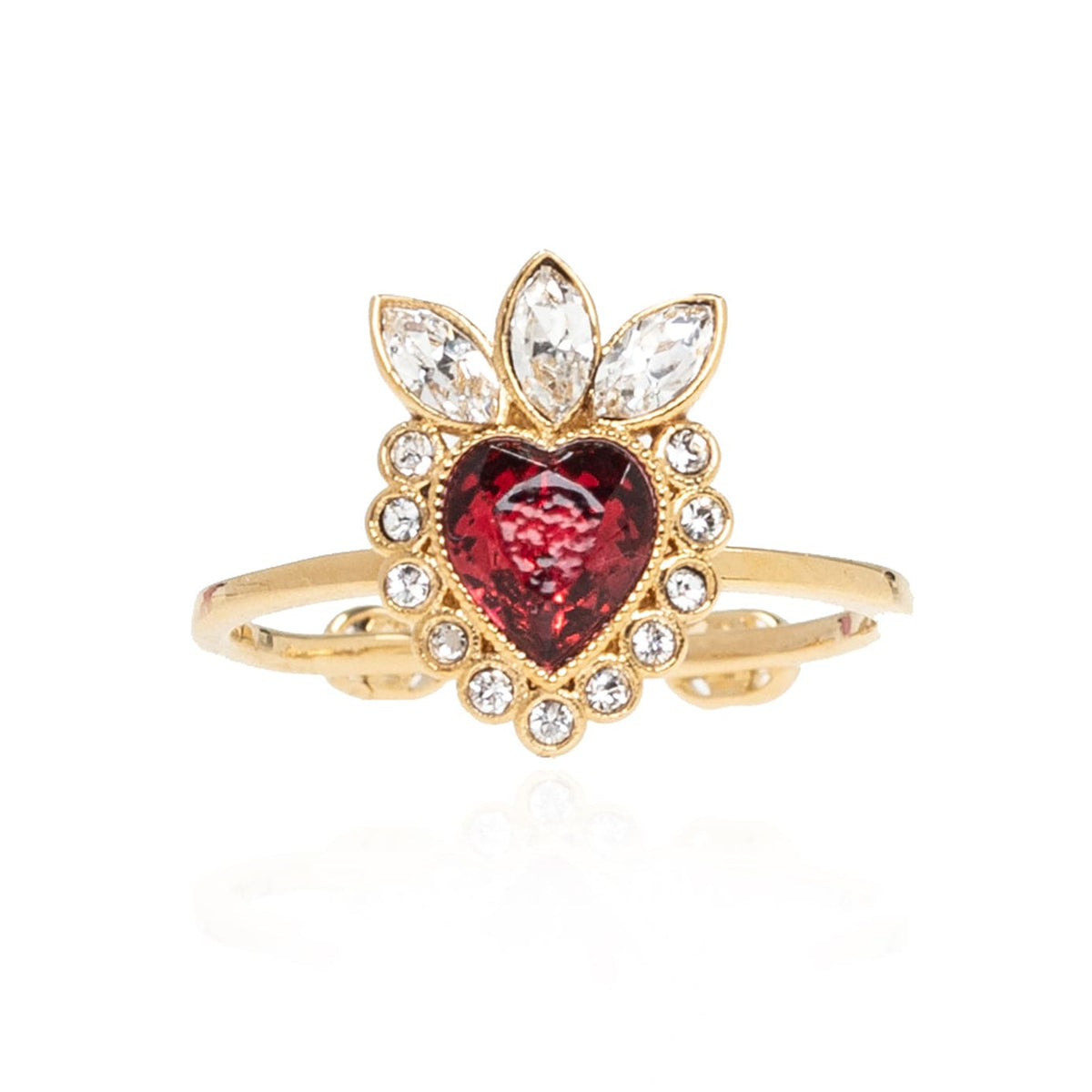 18K Double Gucci Crystal Heart Ring