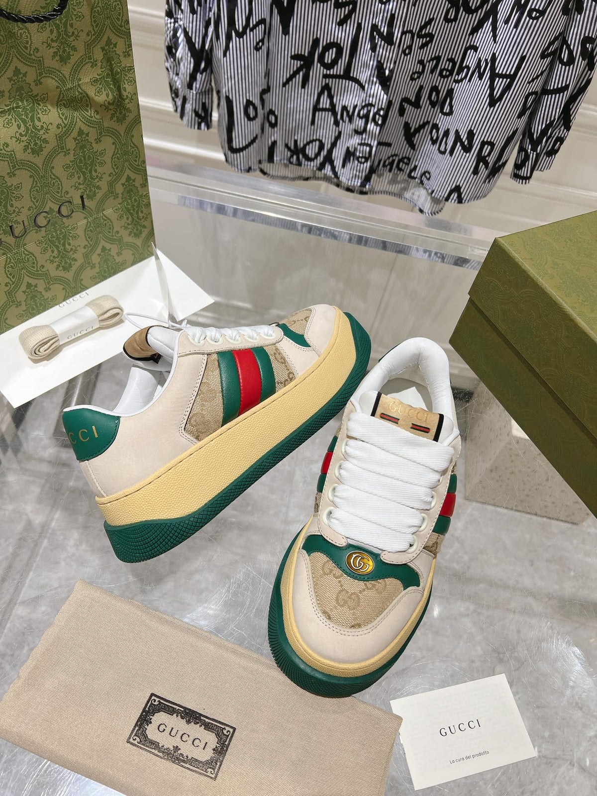GUCCI SCREENER 50 SNEAKER LIGHT BROWN CALFSKIN