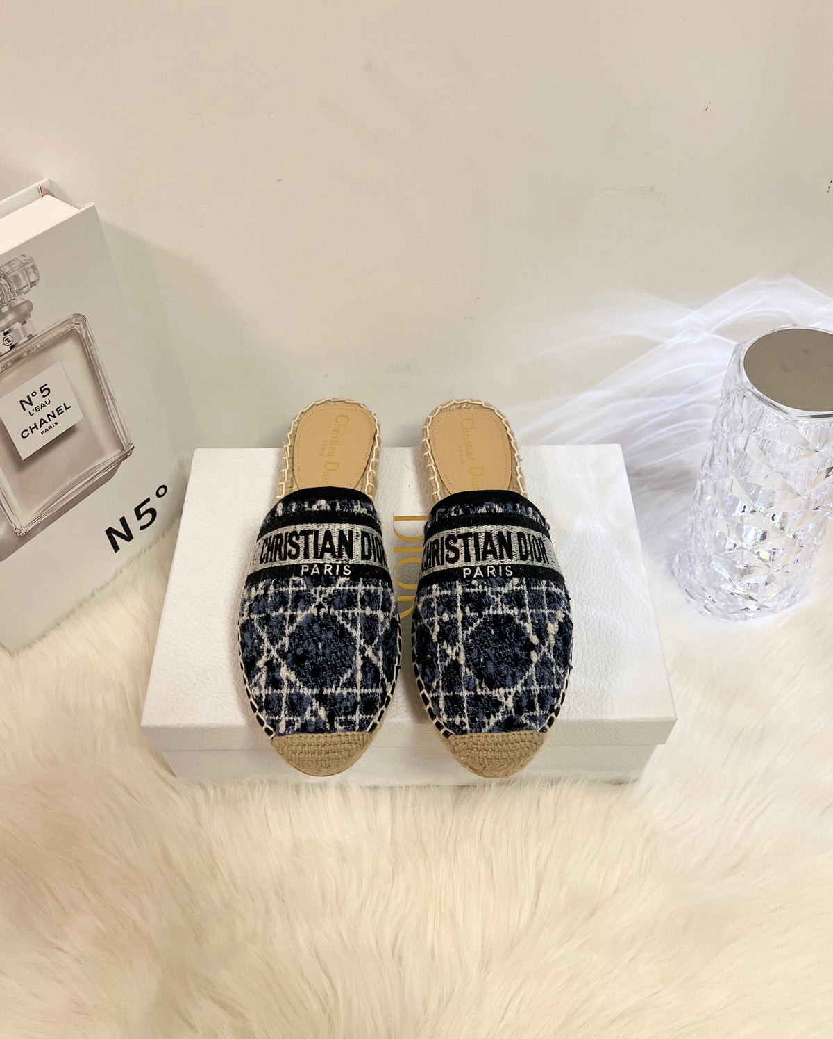 DIOR GRANVILLE ESPADRILLE NAVY BLUIE OBLIQUE EMBROIDERED COTTON MULE