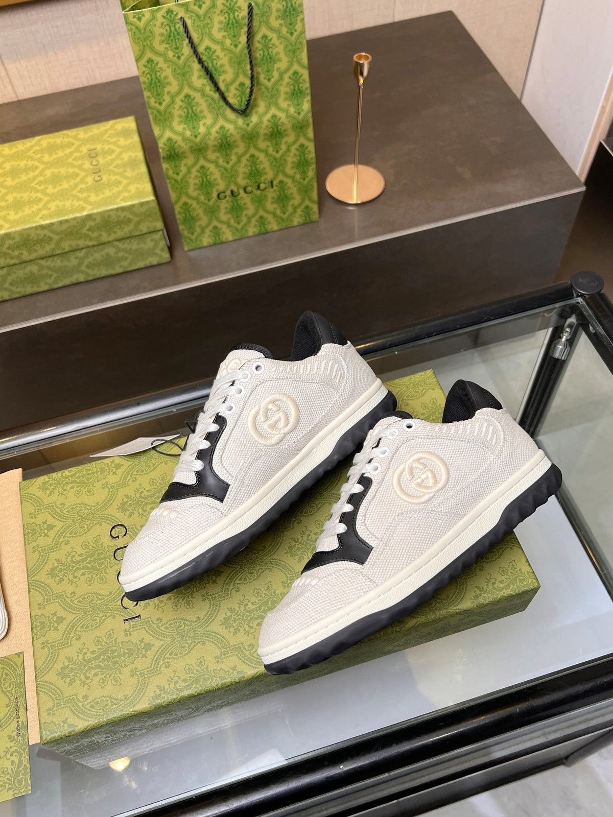 GUCCI MAC80 TRAINER CREAMY WHITE AND BLACK CALFSKIN